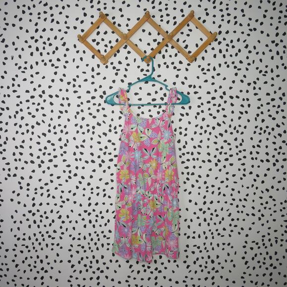 The Children’s Place Pink Butterfly Print Ruffle Strap Girls Romper - Picture 1 of 6